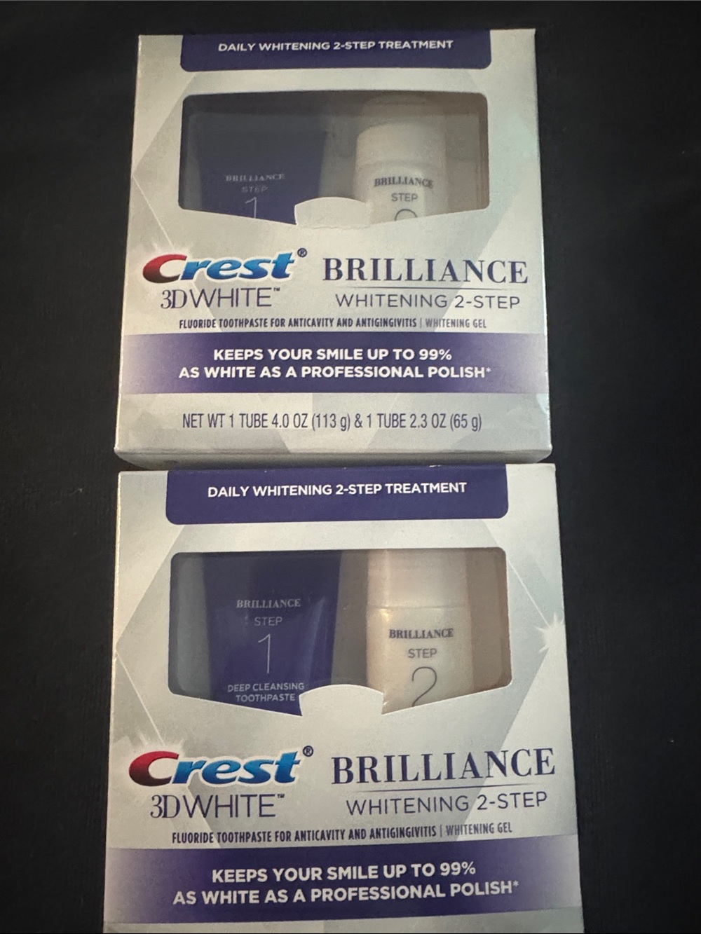 Crest Brilliance 3D White Daily Whitening 2-Step Kit - White & Purple